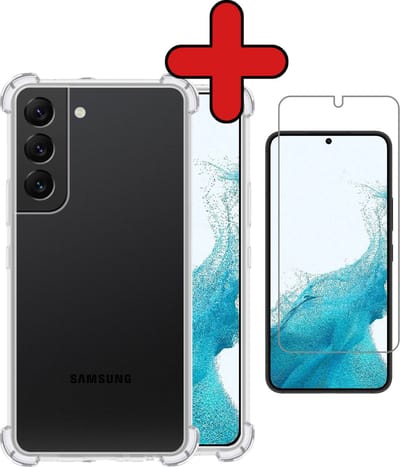 Hoesje - Met Screenprotector - Geschikt voor Samsung Galaxy S22 - Sterk & Shockproof - Back Cover - Siliconen Case - Telefoon Hoes - Shock Proof - Telefoonhoes - Transparant