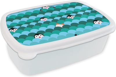 Broodtrommel Wit - Lunchbox - Brooddoos - Cirkel - Pinguïn - Design - 18x12x6 cm - Volwassenen