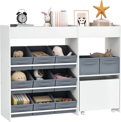 Kinder Boekenkast met 3 Compartimenten – Speelgoed- en Boekenopberger met Stickers – Wit