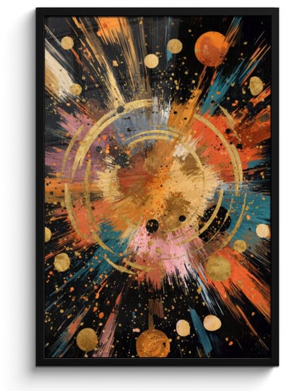 Poster in lijst - Fotolijst 60x90 cm - Posters - Explosie - Verfstructuur - Goud - Abstract - Posterlijst zwart - Decoratie - Wanddecoratie woonkamer - Muurdecoratie slaapkamer