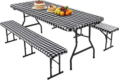 Picknicktafelhoezen Set - Tafelkleed Systeem - Buiten Beschermen - Waterproof Herbruikbaar - 75x180cm - Zwart Wit