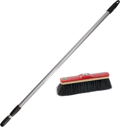 Sorex Binnenbezem - rood - telescoopsteel - 65 tot 130 cm - bezem met paardenhaar