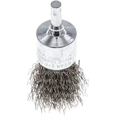 Staaldraad Gegolfde RVS Borstel Met Een Diameter 23 mm/ As 6 mm.