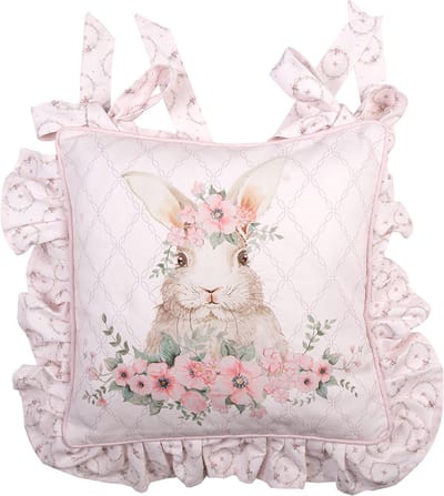 Clayre & Eef Kussenhoes Stoelkussen 40x40 cm Roze Katoen Konijn