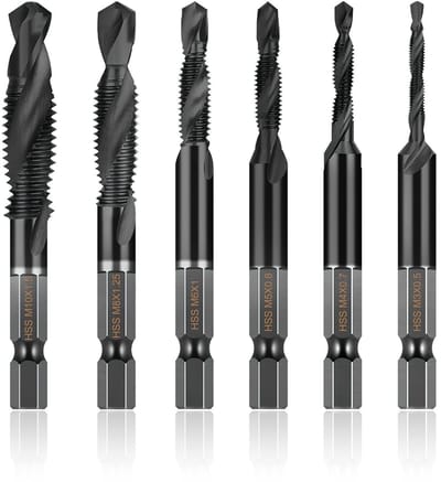 Dailygoods - Schroefdraadtap, 6-delige set, combiboor, M3-M10, maten, sneldraaistaal, titanium coating, zeskantschacht