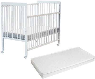 WEBABY - Houten uitschuifbaar babybedje met matras LIVO Wit 60 x 120 cm