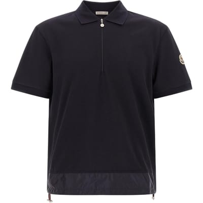 Moncler SS26 Logo Patch Halve Rits Korte Mouw Poloshirt Heren poloshirts L10918A0000689A1677X XXL black