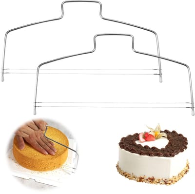 Dailygoods - TNSLAND Taartsnijder, 2 stuks, roestvrij staal, taartbodemsnijhulp, in hoogte verstelbaar, snijdraad, taartzaag, taartsnijder, bakaccessoires voor het snijden van taarten, cake, brood