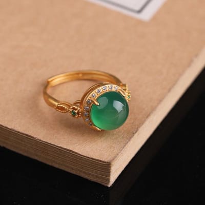Retro natuurlijke Hotan Jade groene ringen voor vrouwen Klassieke oude gouden ambachten Chinoiserie sieraden cheongsam accessoires resizable brown