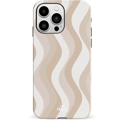 xoxo Wildhearts Minimal Nude - Double Layer - Hardcase geschikt voor iPhone 15 Pro hoesje - Siliconen hoesje iPhone met golven print - Cover geschikt voor iPhone 15 Pro beschermhoes - wit / beige / bruin