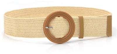 Dailygoods- Tailleriem Dames - Gevlochten Elastisch - Houten Gesp - Brede Riem - Zomerjurken - Perfecte Pasvorm - Kledingriem