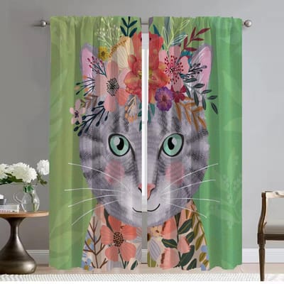 Gordijnen voor Woonkamer Gordijn Bloemen Vrienden Dieren Tule voor Slaapkamer Shades Scheidingswand Halloween Decoratie Gordijnen 2 Stuks W50xH70cmx2pcs-CL gray