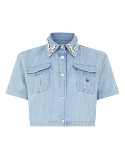 Chambray Cropped Shirt Crystals