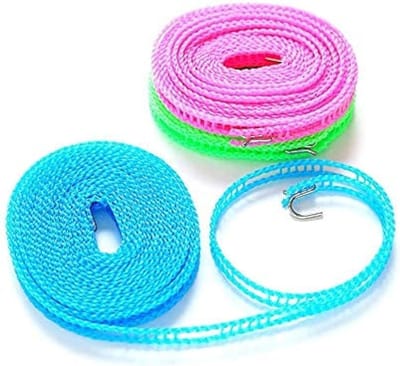 Draagbare nylon waslijn met metalen haak, winddicht en antislip voor binnen en buiten, ideaal voor reizen, kamperen en wasgoed, 3 meter lang