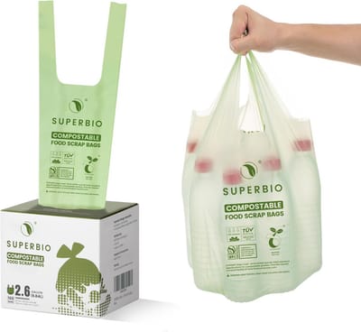 100% Composteerbare Vuilniszakken met Handvat - 2,6 Gallon, 9,8 Liter, Extra Dik, 100 Stuks