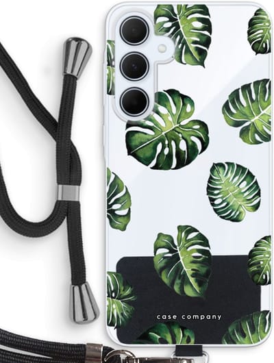 Case Company® - Hoesje met koord geschikt voor Samsung Galaxy A35 hoesje met Koord - Tropische bladeren - Telefoonhoesje met Zwart Koord - Bescherming aan alle Kanten en Over de Schermrand