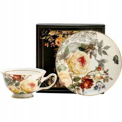 Porseleinen Kop & Schotel 200ml - Bloemenmotief - Cadeau