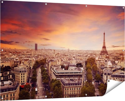 Gards Tuinposter Skyline Parijs met Eiffeltoren - 150x100 cm - Tuindoek - Tuindecoratie - Wanddecoratie buiten - Tuinschilderij