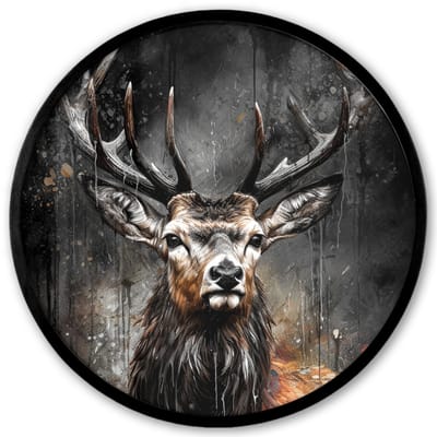Poster in lijst Rond - Fotolijst 40x40 cm - Posters - Hert - Zwart - Dier - Hertenkop - Ronde posterlijst zwart - Decoratie - Wanddecoratie woonkamer - Muurdecoratie slaapkamer