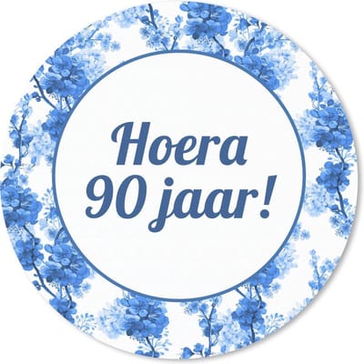 Muismat rond 20x20 cm - Mousepad Feest - 90 Jaar - Blauw - Wit - Ronde muismatten