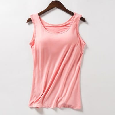 Femmes Mode D'été Basique Modal Gilet avec Coussin Soutien-Gorge Débardeur Femme Mince Tube Haut Sous-Vêtements Gilet Sangle Sling Maillot de Corps Camisole Décontractée M rose