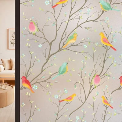 Raamfolie - Vogelpatroon - 1 rol - 45×200cm - Privacyfolie voor glazen ramen - Decoratief - Niet-klevend - Statisch hechtend - UV-bescherming - Geschikt voor douchedeuren, ramen en glazen deuren - Mat - Gekleurd