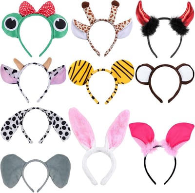 Dieren Oor Hoofdbanden - Kostuum Accessoires - Feestelijke Aankleding - Set van 10 stuks - Unisex Maat - Multicolor