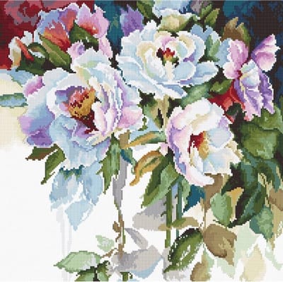 Borduurpakket Luca-S 2400 White Roses - telpatroon om zelf te borduren.