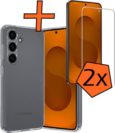 Hoes - Met 2x Screenprotector - Geschikt voor Samsung Galaxy S25 FE - Sterk & Shockproof - Back Cover - Siliconen Case - Telefoon Hoes - Transparant