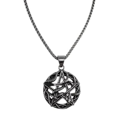 Jasseron-ketting met Pentagram Hanger, Slang Design, Roestvrij Staal 316L, Ketting 60cm x 3mm – Heren