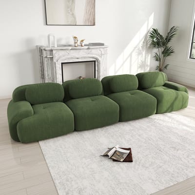 MODFU Modulaire Hoekbank - Frameloos - Ergonomische Armleuningen - Voor Slaapkamer Of Kantoor - Ribstof - Groen