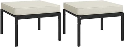 Tuin Voetenbankjes - Pouf Hocker - Buiten Ontspannen - Stevig Stalen Frame - 60x60x35 cm - Zandkleurig