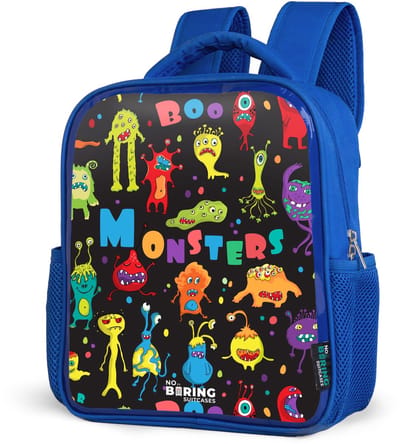 NoBoringSuitcases.com® - Rugzak blauw - Schooltas jongens - Patroon van monsters - Kinder rugtas jongen - Boekentas kind - Kinderrugzak voor school - Schoolrugzak