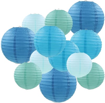 Blauwe Papieren Lantaarns 12 stuks Verschillende Grootte van 6 "8" 10" 12" Chinese Ronde Papier Hangende Decoraties Ballantaarns Lampen voor Woondecoraties, Feesten en Bruil