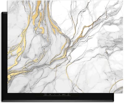 KitchenArt - Elegant Gold Marble – Inductie Beschermer - 76x51.5 cm - Kookplaat Beschermer - Luxe Afdekplaat Inductieplaat - Anti-slip & Oprolbaar - Beschermmat Inductiekookplaat