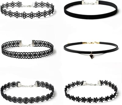 KZQ Dames zesdelige kettingenset - Vintage kanten fluwelen bloem driehoek ronde zwarte choker - halsband - ketting