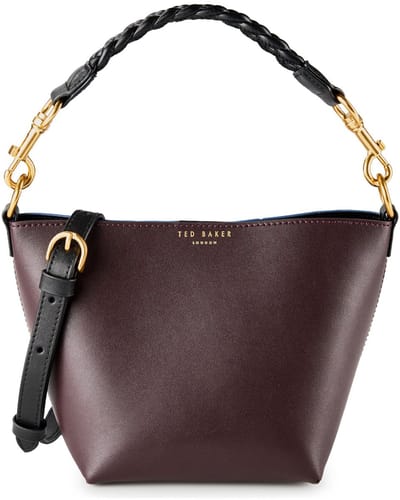 Ted Baker Leren handtas schoudertas Wynola Woven Handle Colourblock Small Bag Wine veelkleurig