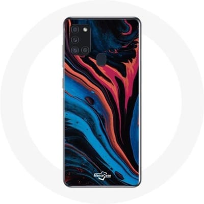Samsung Galaxy A21S hoesje blauw Zwart rode abstracte textuurachtergrond