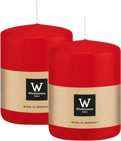 Wiedemann Cilinderkaars/stompkaars - 2x - rood - 6 x 8 cm - 29 branduren - zuilkaarsen