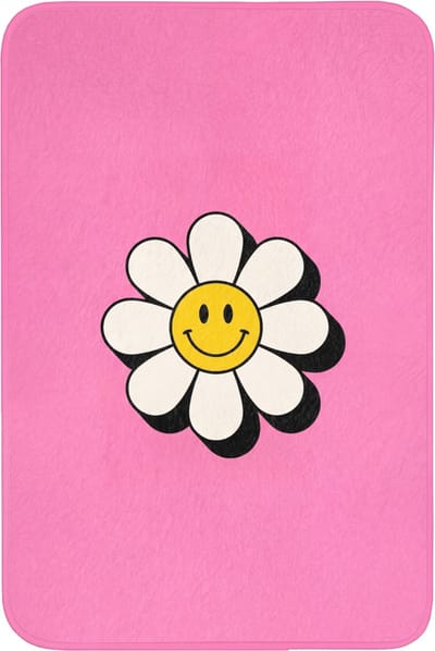 Badmat 60x90 cm - Antislip - Smiley - Bloem - Roze - Badmatten voor badkamer - Badkamermat - Douchemat - Badkamer mat
