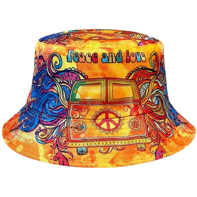 Chapeau de pêcheur coloré Paix et Amour, un chapeau de soleil réversible, un bob pliable élégant, coloré et tendance, un bob adapté à toutes les saisons (Orange,One Size) orange