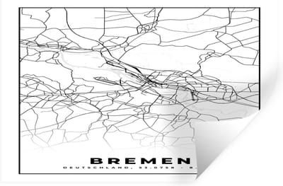 Muurstickers - Sticker Folie - Bremen - Stadskaart - Plattegrond - Kaart - 30x20 cm - Plakfolie - Muurstickers Kinderkamer - Zelfklevend Behang - Zelfklevend behangpapier - Stickerfolie