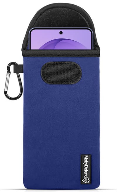MobyDefend Hoesje - Geschikt voor Samsung Galaxy S26 Plus (S26+) - Neopreen Pouch Met Karabijnhaak - Insteek - Riemlus - Blauw