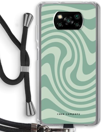 Case Company® - Hoesje met koord geschikt voor Poco X3 Pro hoesje met Koord - Swirl Groen - Telefoonhoesje met Zwart Koord - Bescherming aan alle Kanten en Over de Schermrand