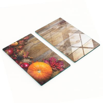 Decoratieve snijplanken van gehard glas met pompoenbladerenmotief, 2x30x52 cm