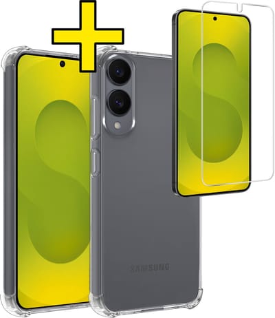 Hoesje - Met Screenprotector - Geschikt voor Samsung Galaxy S25 Edge - Sterk & Shockproof - Siliconen Case - Back Cover - Telefoon Hoes - Shock Proof - Telefoonhoesjes - Transparant