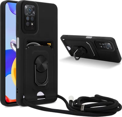 Cadorabo Telefoonketting Hoesje met standfunctie geschikt voor Xiaomi RedMi NOTE 11 PRO 4G / 5G in ZWART - Siliconen beschermhoes met verstelbare koordband