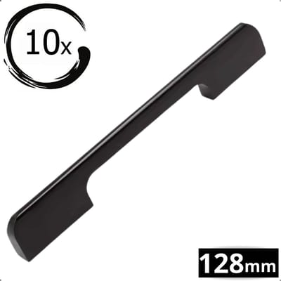 10X Handgrepen Zwart Aluminium - Boormaat 128 - Greepjes - Handgreep - Handgrepen keukenkastjes - Handvatten - Meubelgreep zwart - Handgrepen voor deurtjes
