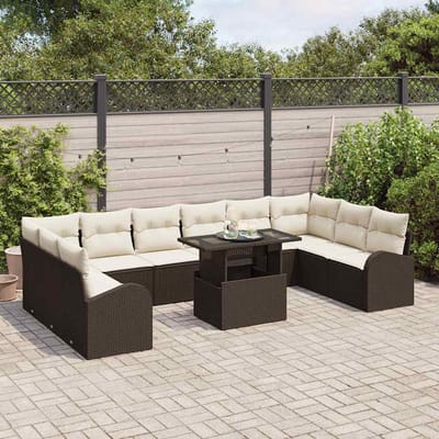 vidaXL - Tuinbank - Set - 11 - st - Bruin - en - Crème - poly - rattan
