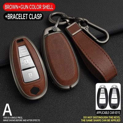 Zinklegering+ Leer Auto Sleutelhoesje Cover Voor Suzuki Baleno Ciaz Ertiga Ignis Kizashi Sx4 S-Cross Swift Vitars 2 3 Knoppen Afstandsbediening black